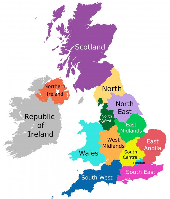 colourful map separated by region